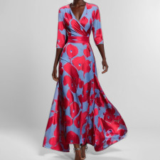 SC Plus Size Casual Print V Neck Big Swing Maxi Dress GHHE-28751