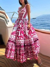 SC Plus Size Fashion Print Sling Big Swing Maxi Dress GHHE-25058