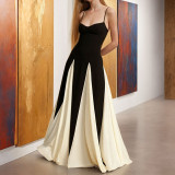SC Plus Size Sexy Color Block Backless Sling Maxi Dress GHHE-28457