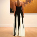 SC Plus Size Sexy Color Block Backless Sling Maxi Dress GHHE-28457