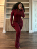 SC Solid Color Tight Long Sleeve Micro Flare Pants Suit CH-24057