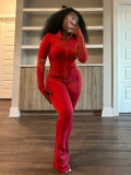 SC Solid Color Tight Long Sleeve Micro Flare Pants Suit CH-24057