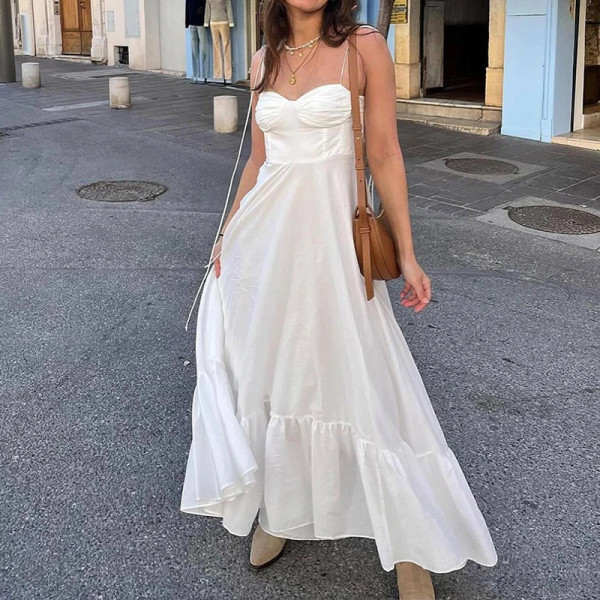 SC Plus Size Solid Color Sling Big Swing Maxi Dress GHHE-28341
