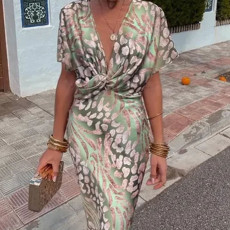 SC Plus Size Print V Neck Bodycon Dress GHHE-28206