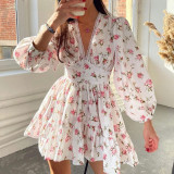 SC Plus Size Print V Neck Lace Mini Dress GHHE-8536