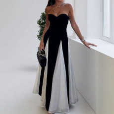 SC Plus Size Wrap Chest Color Block Backless Maxi Dress GHHE-28986