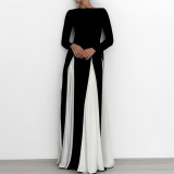SC Plus Size Long Sleeve Color Block Maxi Dress GHHE-28687