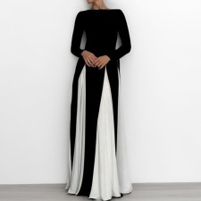 SC Plus Size Long Sleeve Color Block Maxi Dress GHHE-28687