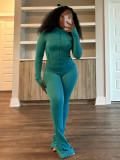 SC Solid Color Tight Long Sleeve Micro Flare Pants Suit CH-24057