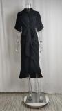 SC Plus Size Solid Color Lapel Shirt Dress GHHE-8651