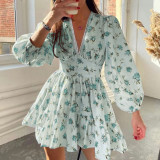 SC Plus Size Print V Neck Lace Mini Dress GHHE-8536