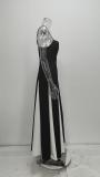 SC Plus Size Wrap Chest Color Block Backless Maxi Dress GHHE-28986