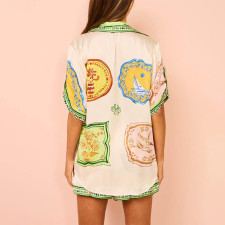 SC Plus Size Fashion Printed Button Down Shirt Shorts Set GHHE-28063
