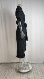 SC Plus Size Solid Color Lapel Shirt Dress GHHE-8651