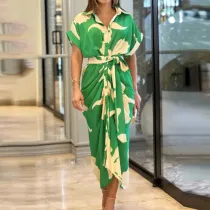 SC Plus Size Short Sleeve Single Breasted Shirt Dress GHHE-22037-8651
