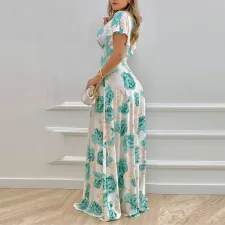 SC Plus Size Print V Neck Big Swing Maxi Dress GHHE-9040