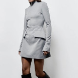 SC Plus Size Long Sleeve Solid Color Slim Mini Dress GHHE-25227