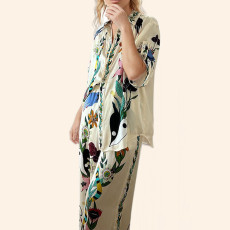 SC PSlus Size Print Short Sleeve Shirt Two Piece Pants Set GHHE-28200