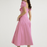 SC Plus Size Bubble Sleeve Lace-Up Slit Midi Dress GHHE-8141