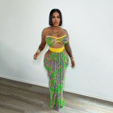 SC Beach style Wrap Chest Long Skirt Print Set YF-10730