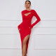 SC Solid Color Long Sleeve High Split Long Dress GYSQ-WDCG2620