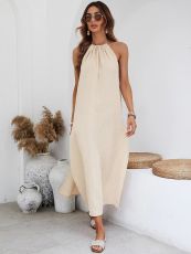 SC Solid Color Backless Hang Neck Maxi Dress GYSQ-CDEA1630