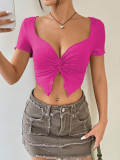 SC Twisted Pleated Deep V Crop Top GYSQ-CCEA2910