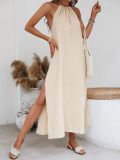 SC Solid Color Backless Hang Neck Maxi Dress GYSQ-CDEA1630