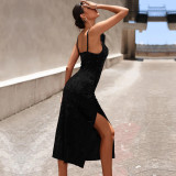SC Sling Solid Color Velour Split Midi Dress GYSQ-CDBH2650