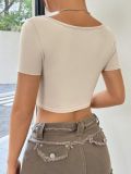 SC Twisted Pleated Deep V Crop Top GYSQ-CCEA2910