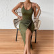 SC Solid Color Backless Split Sling Midi Dress GYSQ-CDDE1030