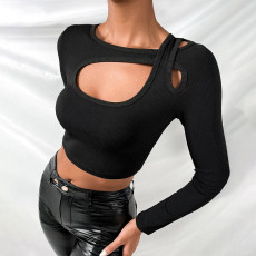 SC Sexy Solid Color Long Sleeve Crop Tops GYSQ-WCCI0130