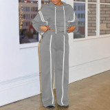 SC Plus Size Patchwork Hooded Sweatshirt Two-Piece Set NY-10932