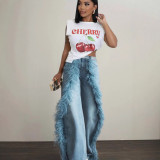 SC Patchwork Raw Edge Straight Leg Jean LSD-2324