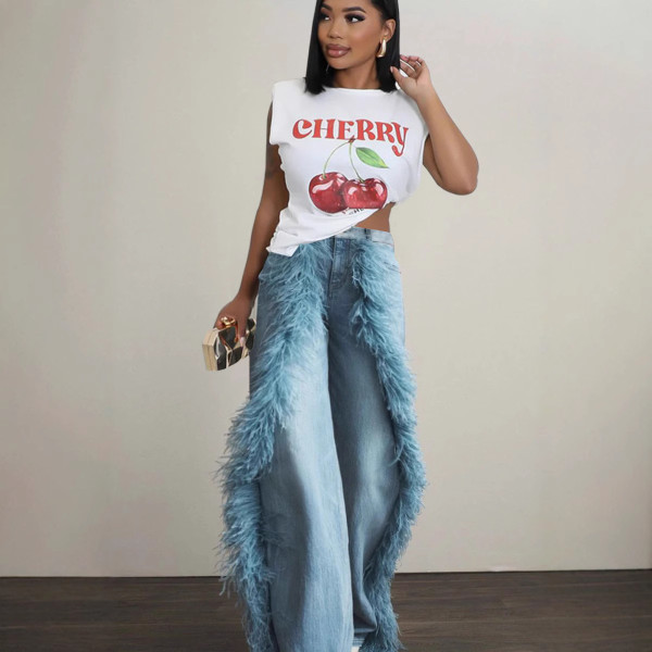 SC Patchwork Raw Edge Straight Leg Jean LSD-2324