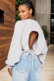 SC  Long Sleeve Drawstring Backless Loose Top GWDS-240788