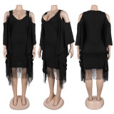 SC Plus Size Bat Sleeve Sequin Tassel Midi Dress NY-3333