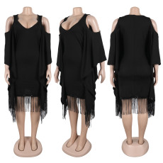 SC Plus Size Bat Sleeve Sequin Tassel Midi Dress NY-3333
