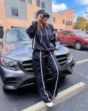 SC Plus Size Patchwork Hooded Sweatshirt Two-Piece Set NY-10932