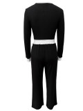 SC Ribbed Patchwork Long Sleeve Pants 2 Piece Set LSD-2280