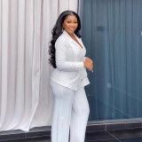 SC Plus Size Solid Color Tie Up Balter Pants Suit NY-10938
