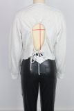 SC  Long Sleeve Drawstring Backless Loose Top GWDS-240788