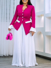 SC Plus Size Flare Sleeve Press Pleated Wide Leg Pants Suit GATE-553