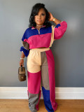 SC Color Block Long Sleeve Zipper Patchwork Pant Suit CH-24067