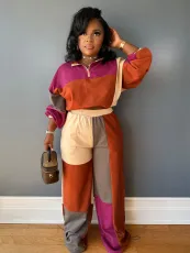 SC Color Block Long Sleeve Zipper Patchwork Pant Suit CH-24067