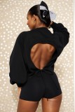 SC  Long Sleeve Drawstring Backless Loose Top GWDS-240788