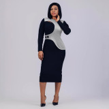 SC Plus Size Contrast Color Patchwork Irregular Midi Dress NY-10937