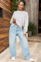 SC  Long Sleeve Drawstring Backless Loose Top GWDS-240788