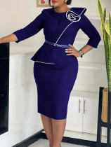 SC Plus Size Solid Color Long Sleeve Pencil Dress(With Belt) GATE-551