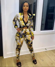 SC Tie UP Print Casual Two Piece Pants Set QZX-6300